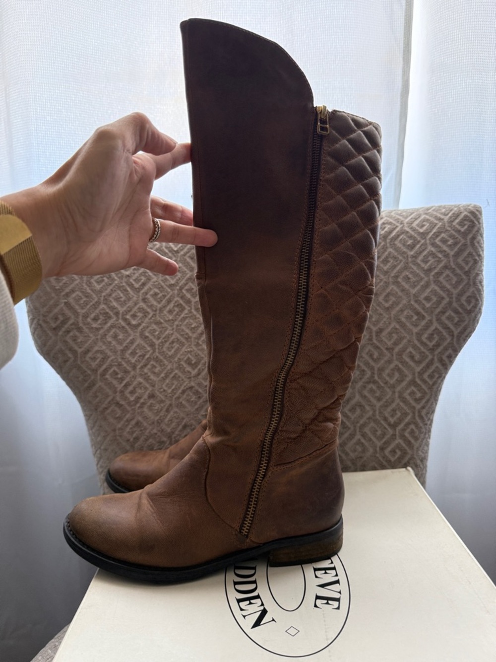 Steve Madden Brown Quilted Below-the-Knee Boots